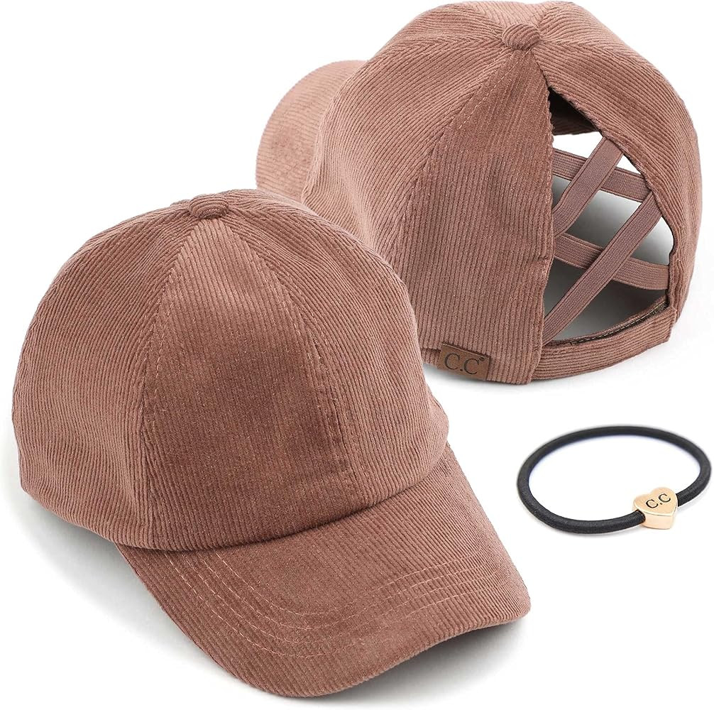 C.C Exclusives Corduroy Criss-Cross Ponytail Hat Baseball Cap (BT-937) | Amazon (US)