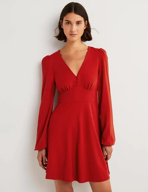 V-Neck Jersey Tea Dress - Poinsettia | Boden US | Boden (US)