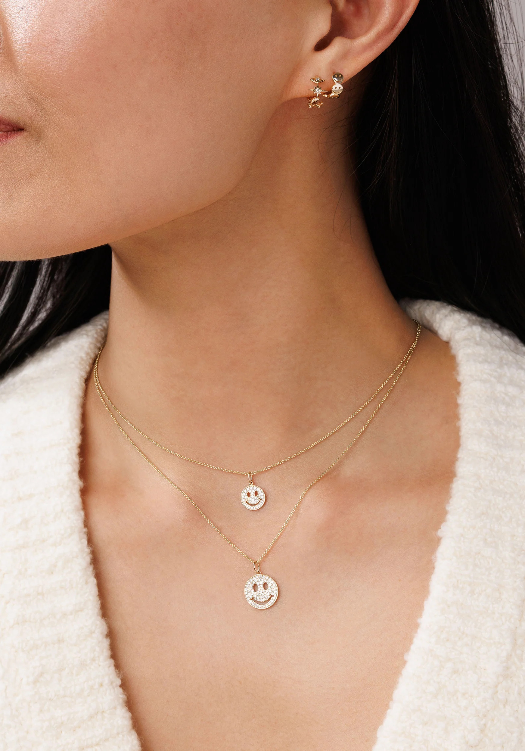 Gold & Diamond Mini Happy Face Charm | Sydney Evan