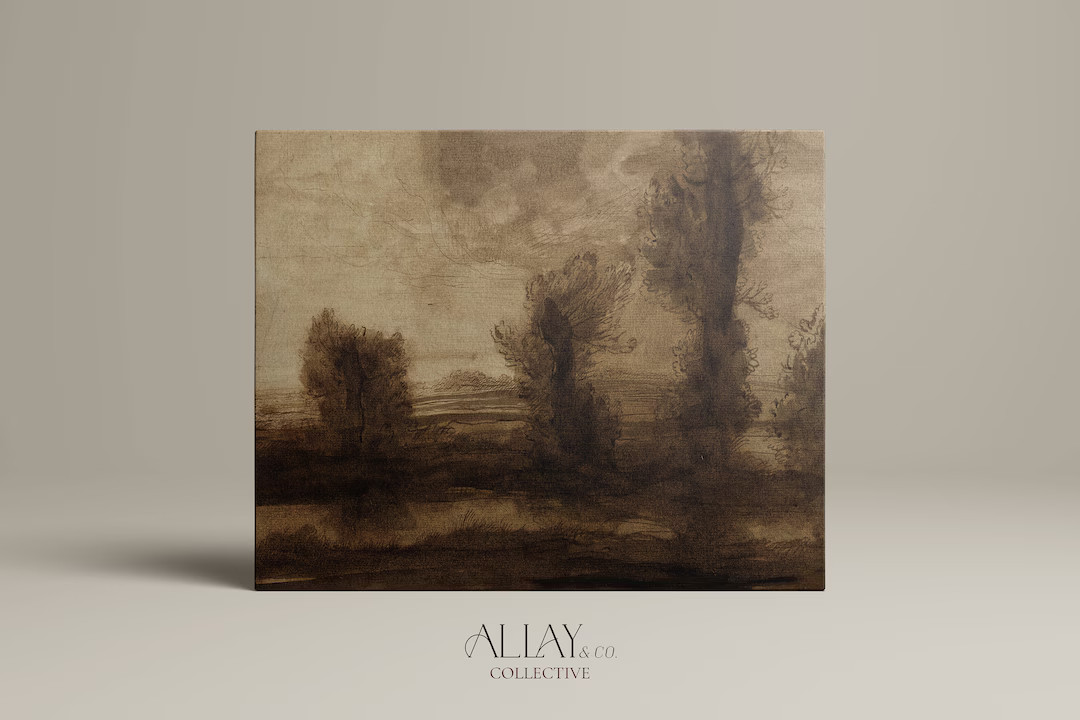 Brown Ink Forest Sketch | Ink Landscape Printable | Sketch Landscape Printable | Etch Print | Tre... | Etsy (US)