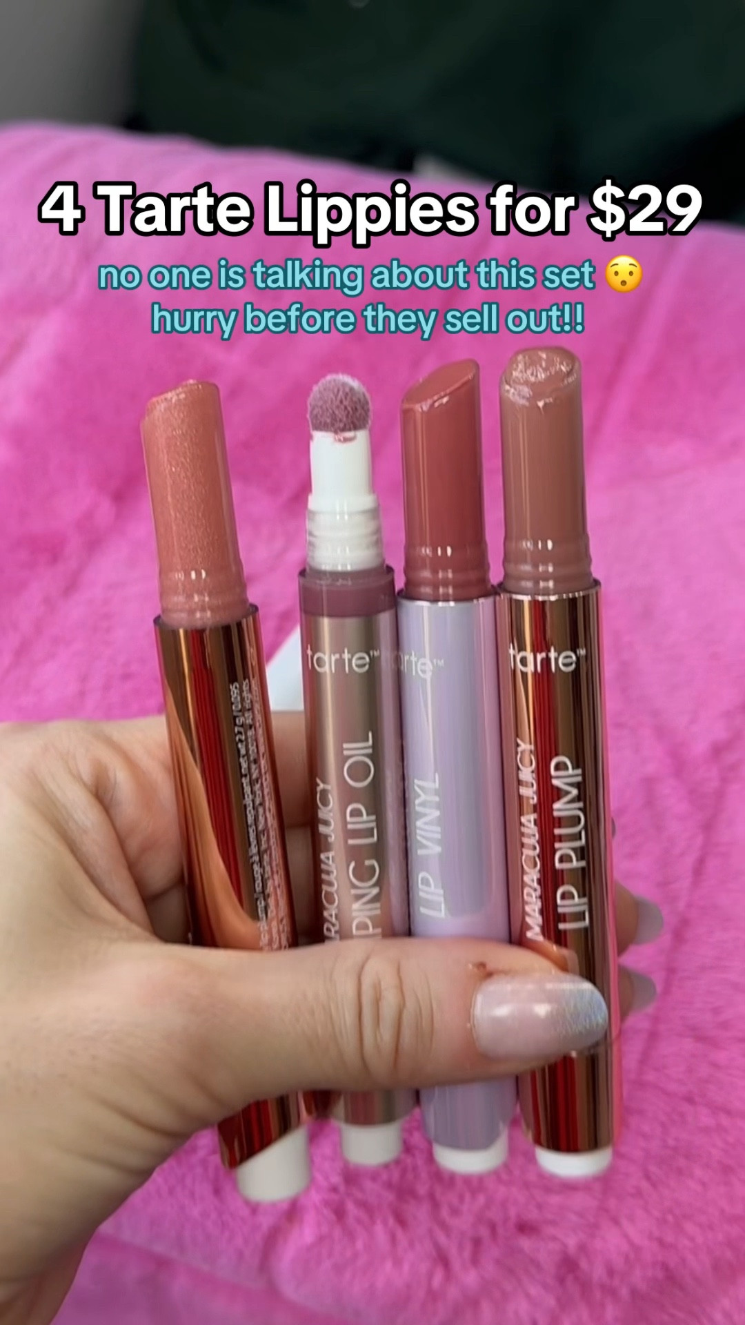 Tarte cosmetics maracuja lip products bundle deal! You get one Tarte maracuja juicy lip plump shimmer glass, one juicy lip plump, one juicy lip vinyl, and a plumping lip oil. One of the best lip products in the beauty stores right now 
#tarte #tartecosmetics #maracujajuicylip #lipcombo #lipproducts #giftidea

#LTKSaleAlert #LTKGiftGuide #LTKBeauty