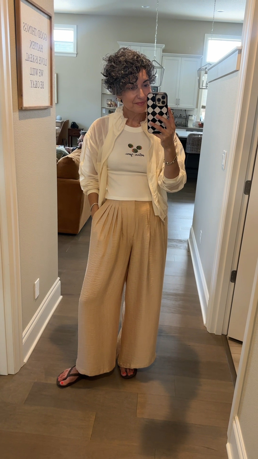 Saturday OOTD - linked similar jacket, wearing a medium in tank and 4 in pants. Exact “Olive You” tank is sold out but I’ll check for a restock. Check your stores! TTS. These are SOOOO comfy you will live in them. Elastic in the back waist too!

#LTKootd #LTKgrwm