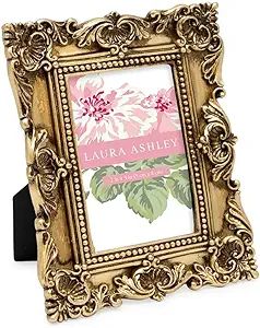 Laura Ashley 2x3 Gold Ornate Textured Hand-Crafted Resin Picture Frame with Easel, for Tabletop &... | Amazon (US)