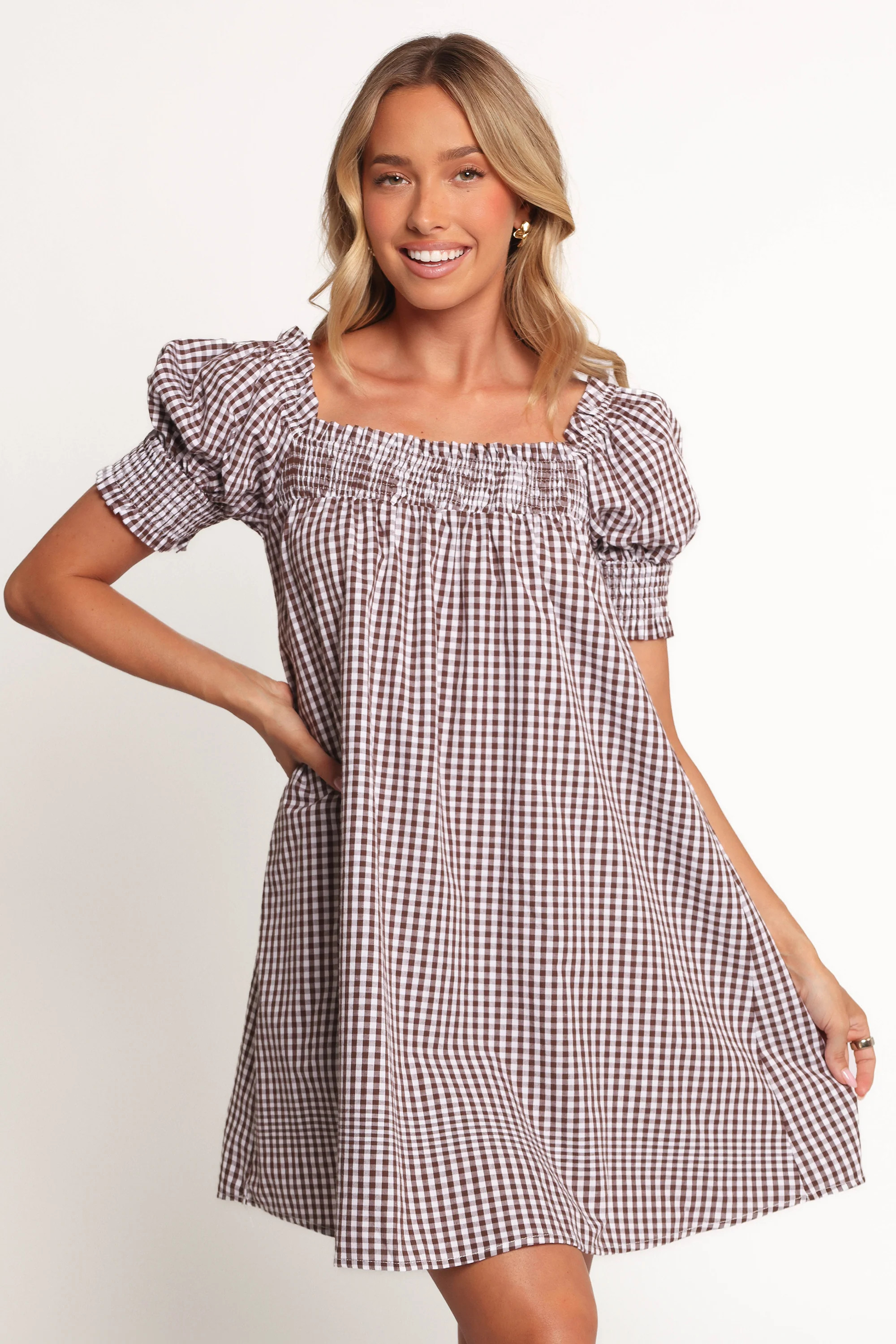Kennedy Smock Mini Dress - Chocolate Gingham | Petal & Pup (US)