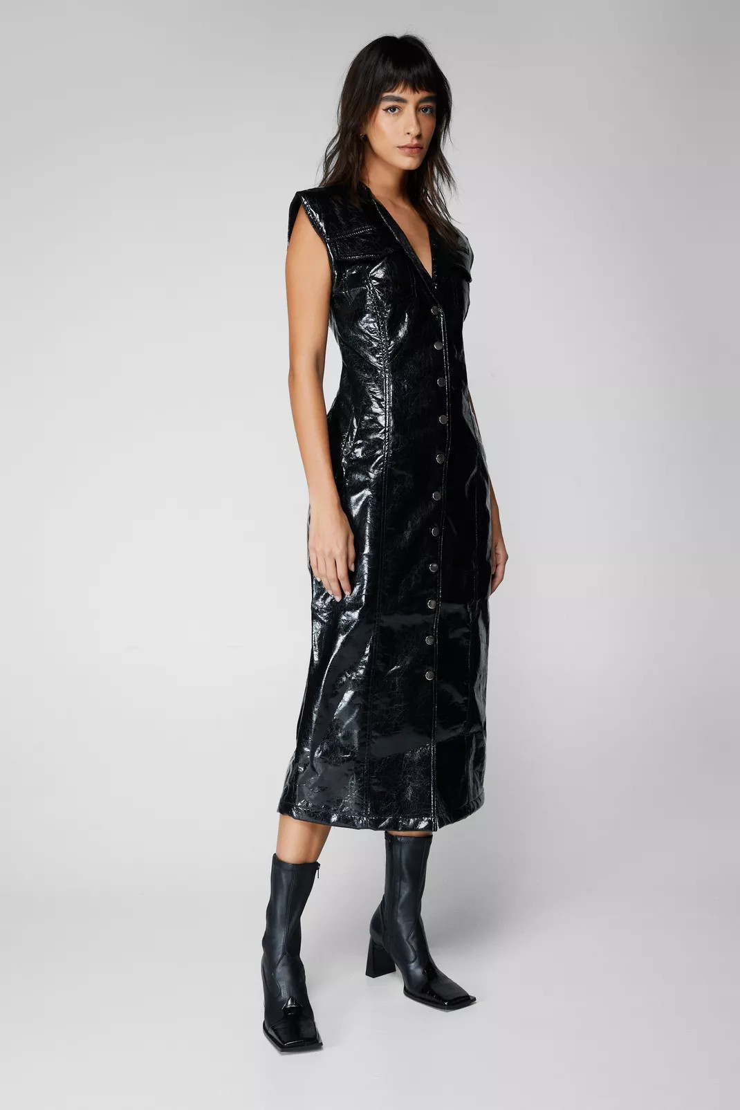 Metallic Crackle Faux Leather Mini Dress | Nasty Gal US