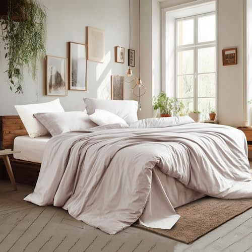 100% Cotton Duvet Cover Set King Size - 400 Thread Count Sateen Egyptian Cotton Duvet Cover, Easy Change Soft Durable Breathable Bedding, Hidden Button Closure & Corner Ties - Light Beige | Amazon (US)