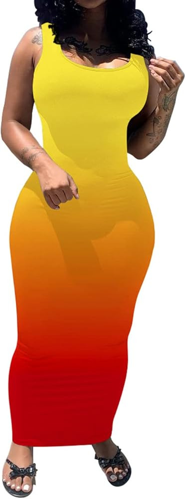 PINSV Women's Sexy Bodycon Tank Dress Basic Sleeveless Long Maxi Dresses Party Club Beach Sundres... | Amazon (US)