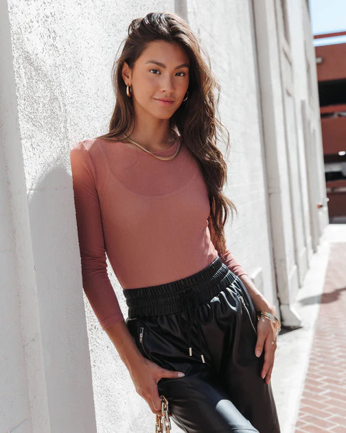 Arabella Sheer Metallic Bodysuit - Rose | VICI