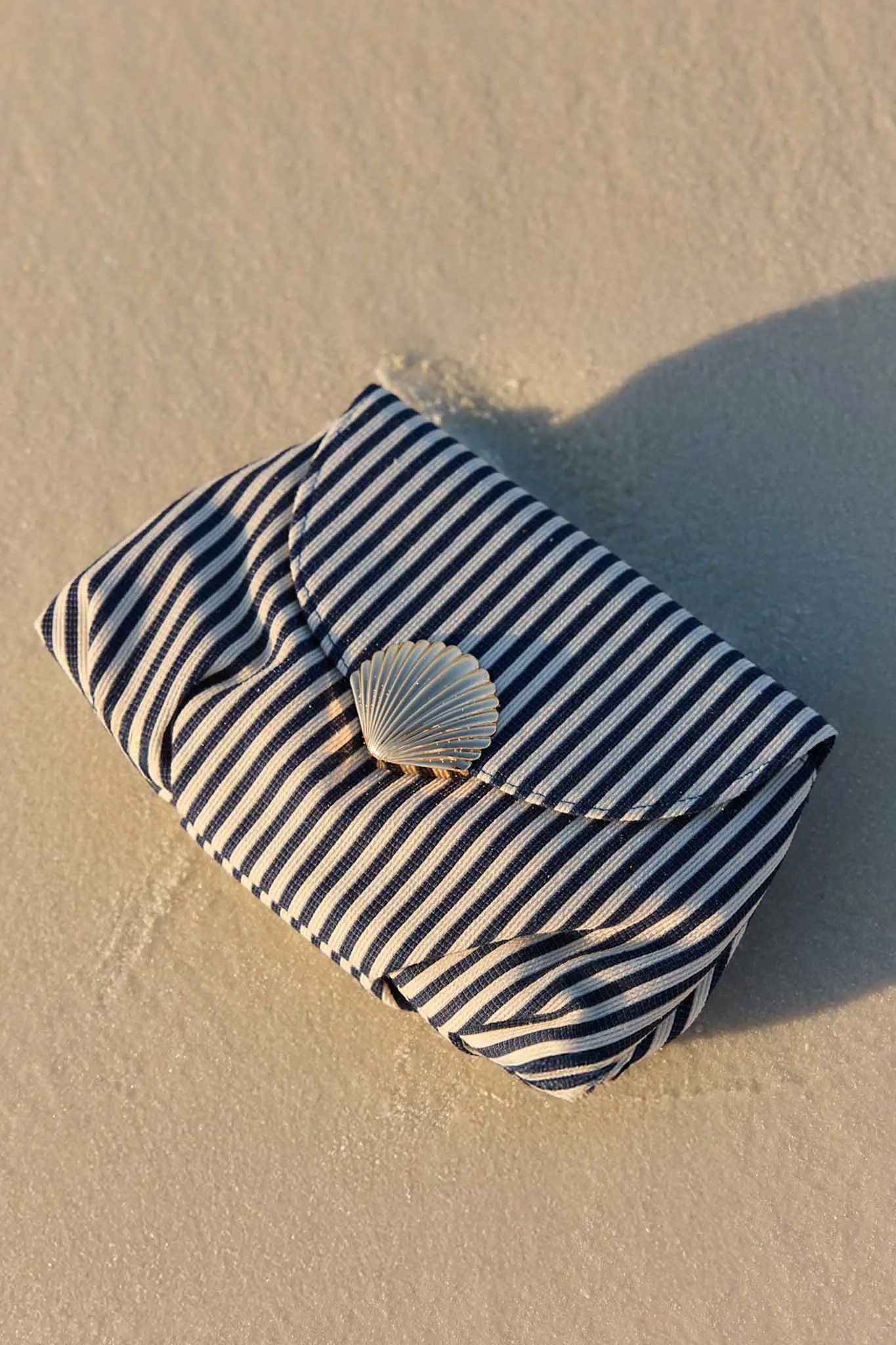Melody Navy Striped Shell Clutch | Avara