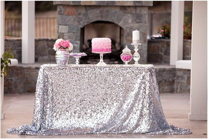 ShiDianYi 50''x72''Silver Sequin Tablecloth, Wedding Table Cloth, Sparkle Sequin Linens, Glitz, S... | Amazon (US)