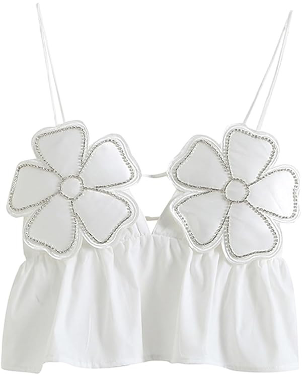 Floral Chic Cropped Top Vest for Women Camisole Backless Suspender Tops Female Elegant Sexy Sleev... | Amazon (US)