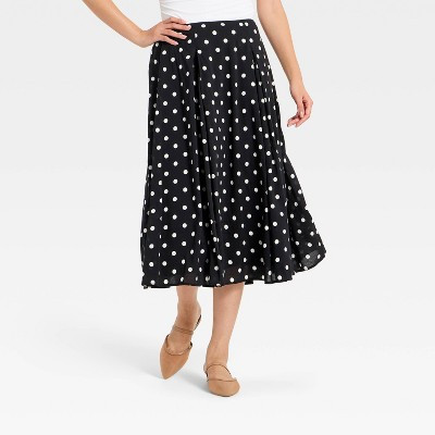 Women's Pull-On Pleated Voile Full Midi Skirt - A New Day™ Black Dot XS | Target
