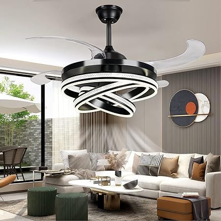 42" Invisible Ceiling Fan Chandelier Light,Modern Crystal DIY Ceiling Fan Light Remote Control 4 ... | Amazon (US)