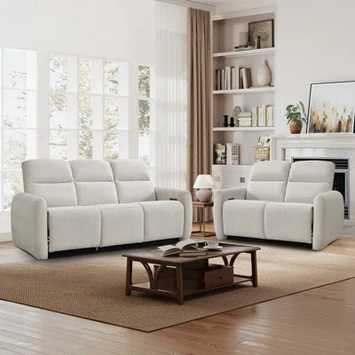 2 - Piece Breathable Leather Brass Rivet Manual Reclining Living Room Set, Loveseat Sofa | Wayfair North America