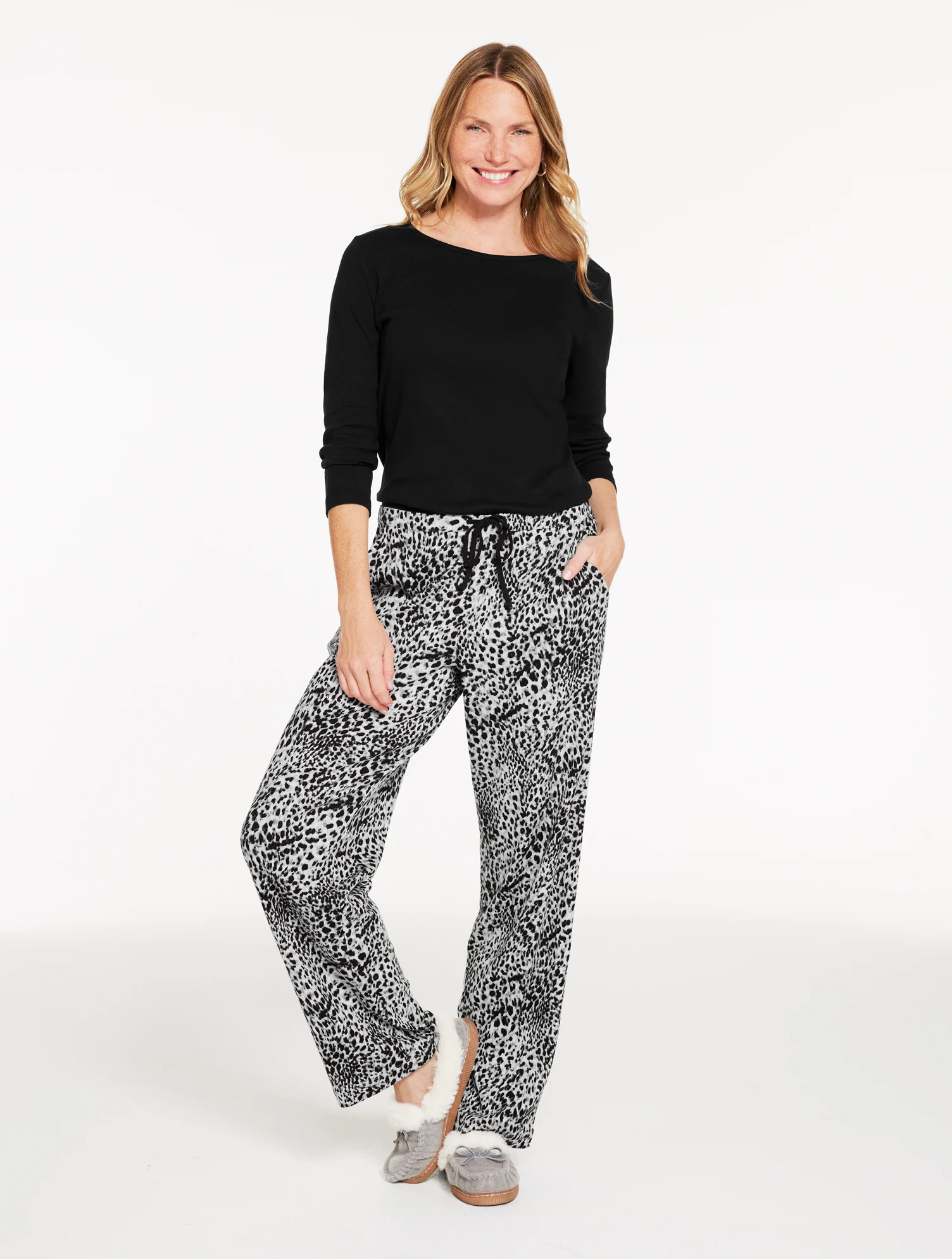 Plus Size - Cotton Pajama Set - Swirly Animal - Black - X Talbots | Talbots