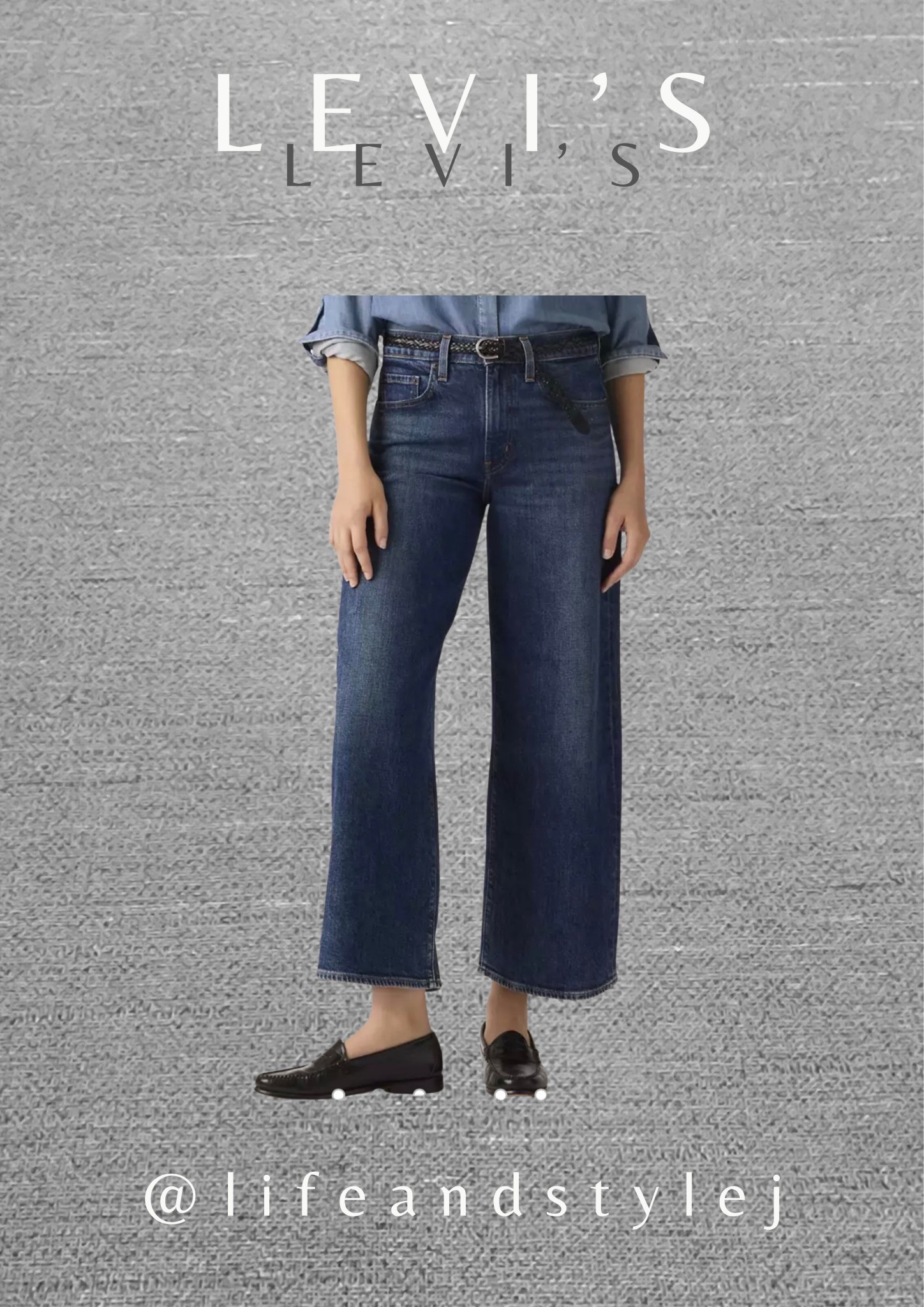 Levi’s high rise wide leg ankle jeans are a modern staple for midlife style with a flattering fit that feels current and timeless. Style with a soft knit or tailored blouse, add loafers or ankle boots, and finish with a clean belt for an effortless ageless everyday look. #midlifefashion #agelessstyle #widelegjeans #timelessdenim #modernwomen 