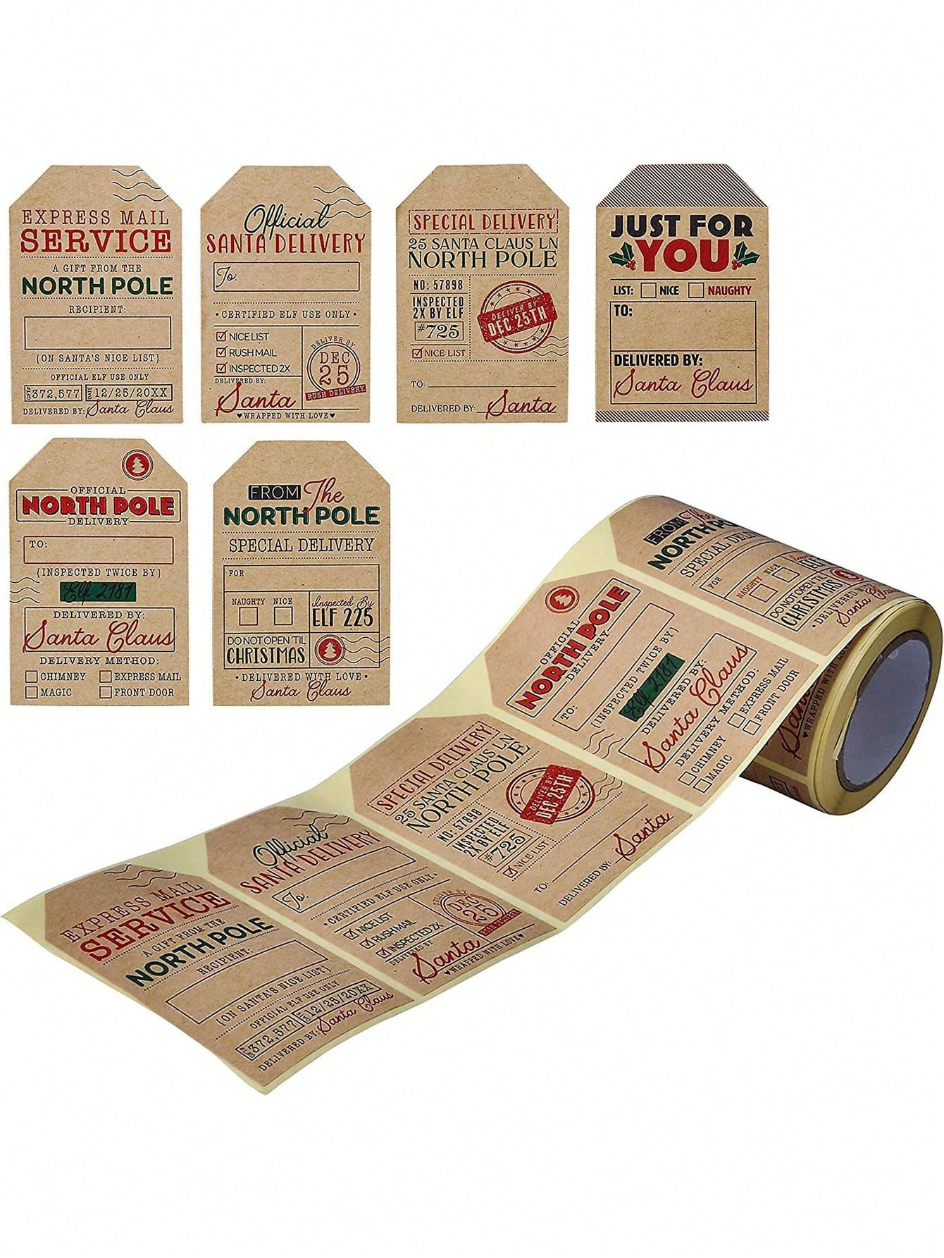 1pc Vintage Christmas Sticker Roll, Natural Kraft Paper Name Label Sticker, Self-Adhesive, Light ... | SHEIN