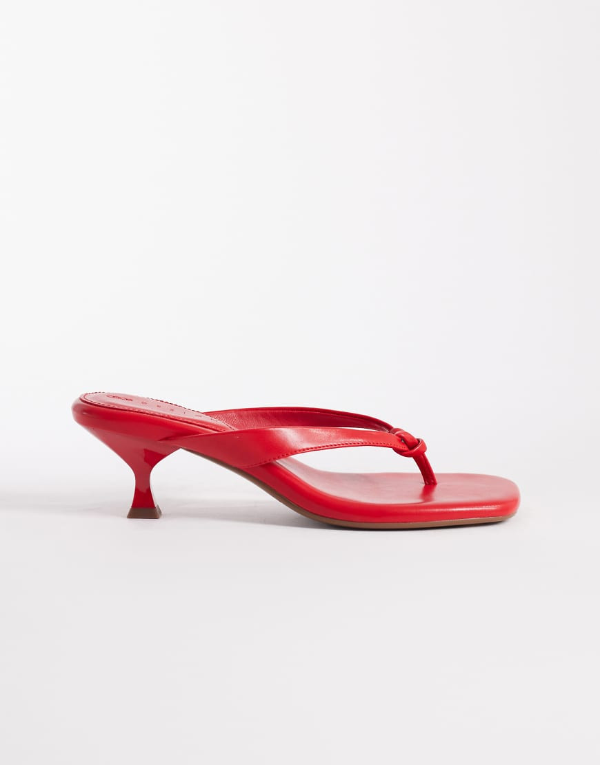 ASOS DESIGN Havana flip flop kitten heel sandals in red | ASOS (Global)