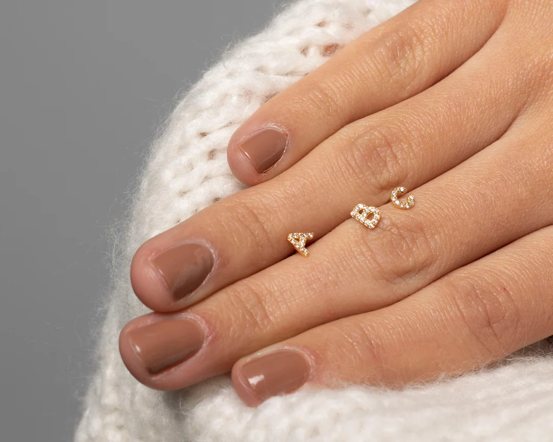 18k Gold Alphabet earring, Cz stud initial earring, Alphabet stud, 925 Sterling silver post earri... | Etsy (US)