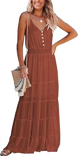 PRETTYGARDEN Women's Causal Summer Dress Spaghetti Strap Sleeveless High Waist Beach Long Maxi Dr... | Amazon (US)