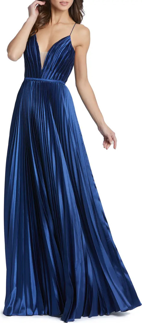 Ieena for MacDuggal Plunge Neck Pleated Ballgown | Nordstrom