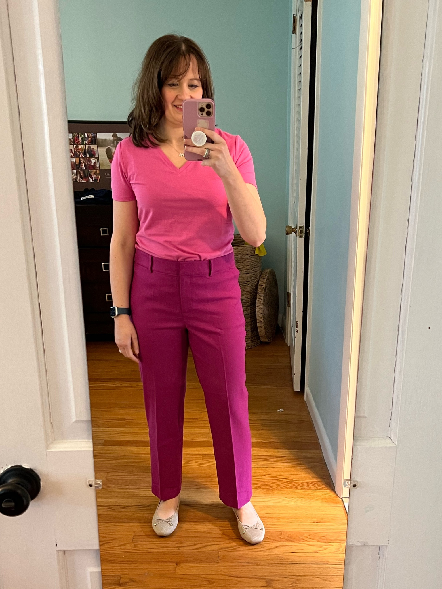 Bright amethyst berry pants from Loft.  Slim fit.  Best for cool summer only.

I sized up one to an 8 regular.  If you want them more cropped, order petite.

Bottom curvy and hourglass gals, I linked them in curvy fit as well!

#LTKworkwear #LTKsalealert #LTKSeasonal