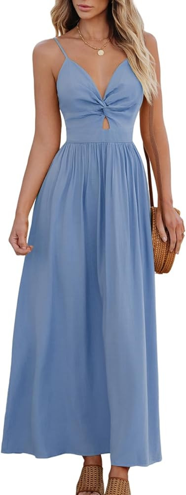 CUPSHE Women's Maxi Dress V Neck Twisted Sleeveless Cutout Self Tie Long Dress Summer Formal Dres... | Amazon (US)