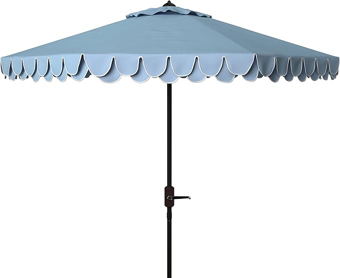 SAFAVIEH 9ft Outdoor Patio Umbrella, Round, Valance, Baby Blue & White Trim, Auto Crank Tilt, UV ... | Amazon (US)