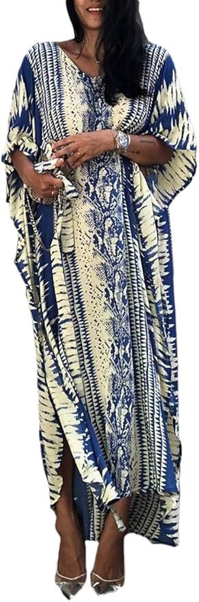 Bsubseach Women Loose Short Sleeve Swimwear Beach Caftan Dress Bathing Suit Cover Ups | Amazon (US)