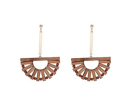 JOYID Wood Dangle Earrings Fan-Shaped Bamboo Needle Earrings Bohemian Personality Jewelry for Wom... | Amazon (US)