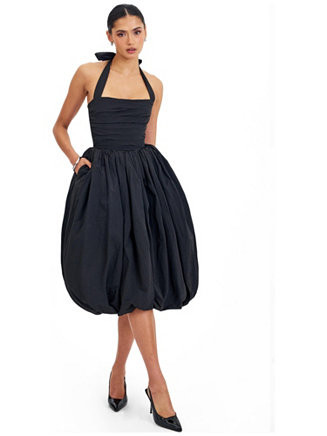 Women's Veradis Black Taffeta Halter Bubble-Hem Midi Dress | Macy's