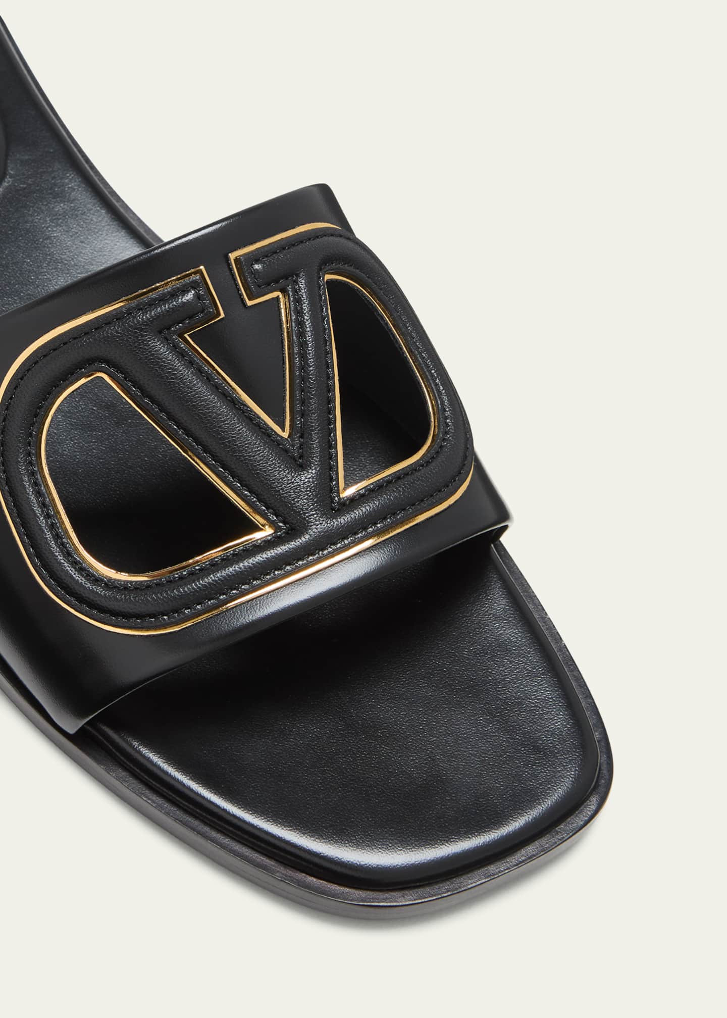 Valentino Garavani VLogo Leather Cutout Flat Slide Sandals | Bergdorf Goodman