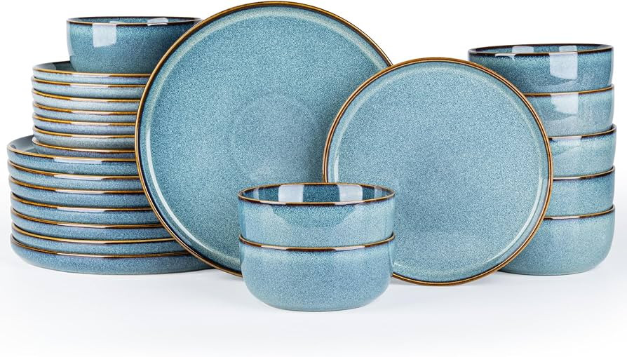 GBHOME Ceramic Dinnerware Sets for 8, 24 Pieces Stoneware Plates and Bowls Sets, Scratch Resistan... | Amazon (US)