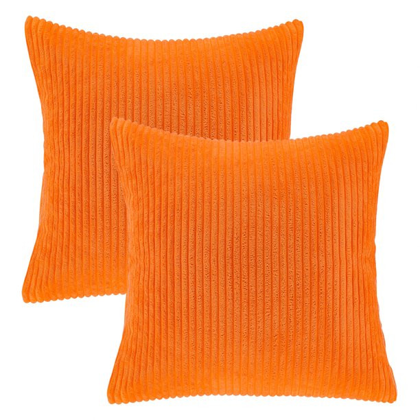Soft Corduroy Striped Velvet Square Decorative Throw Pillow Cusion For Couch, 18" x 18", Orange, ... | Walmart (US)