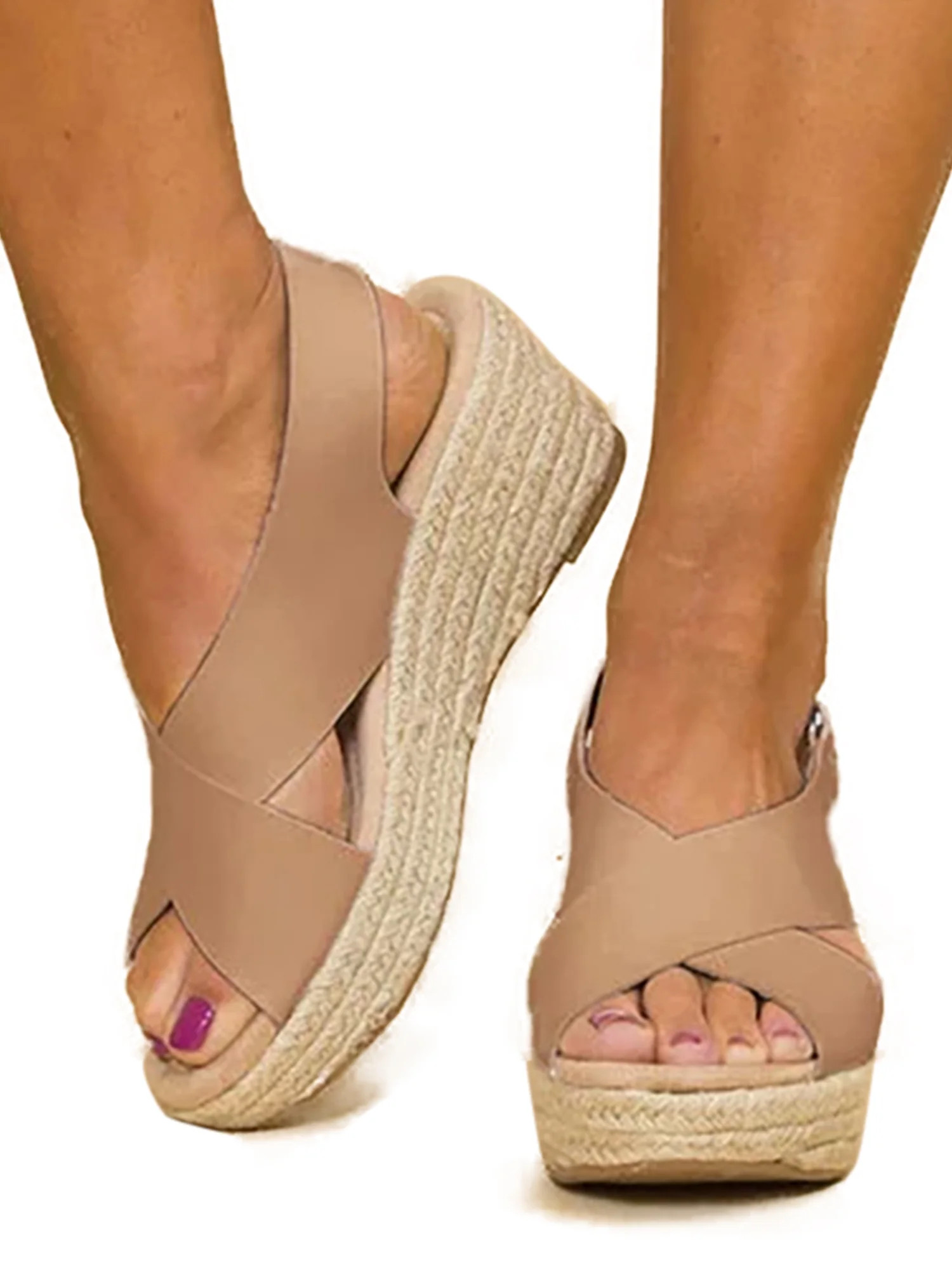 Women Wedge Platform Sandals Espadrille Slingback Ankle Buckle Peep Toe Summer Shoes | Walmart (US)