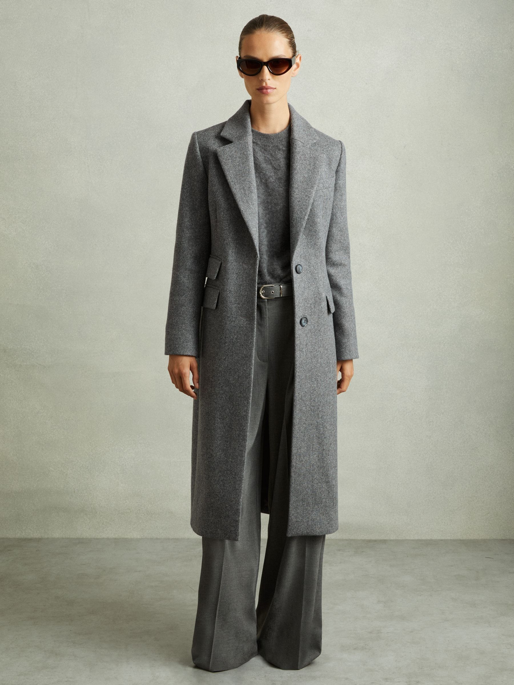 Reiss Wool-Blend Longline Coat in Grey - REISS | Reiss UK