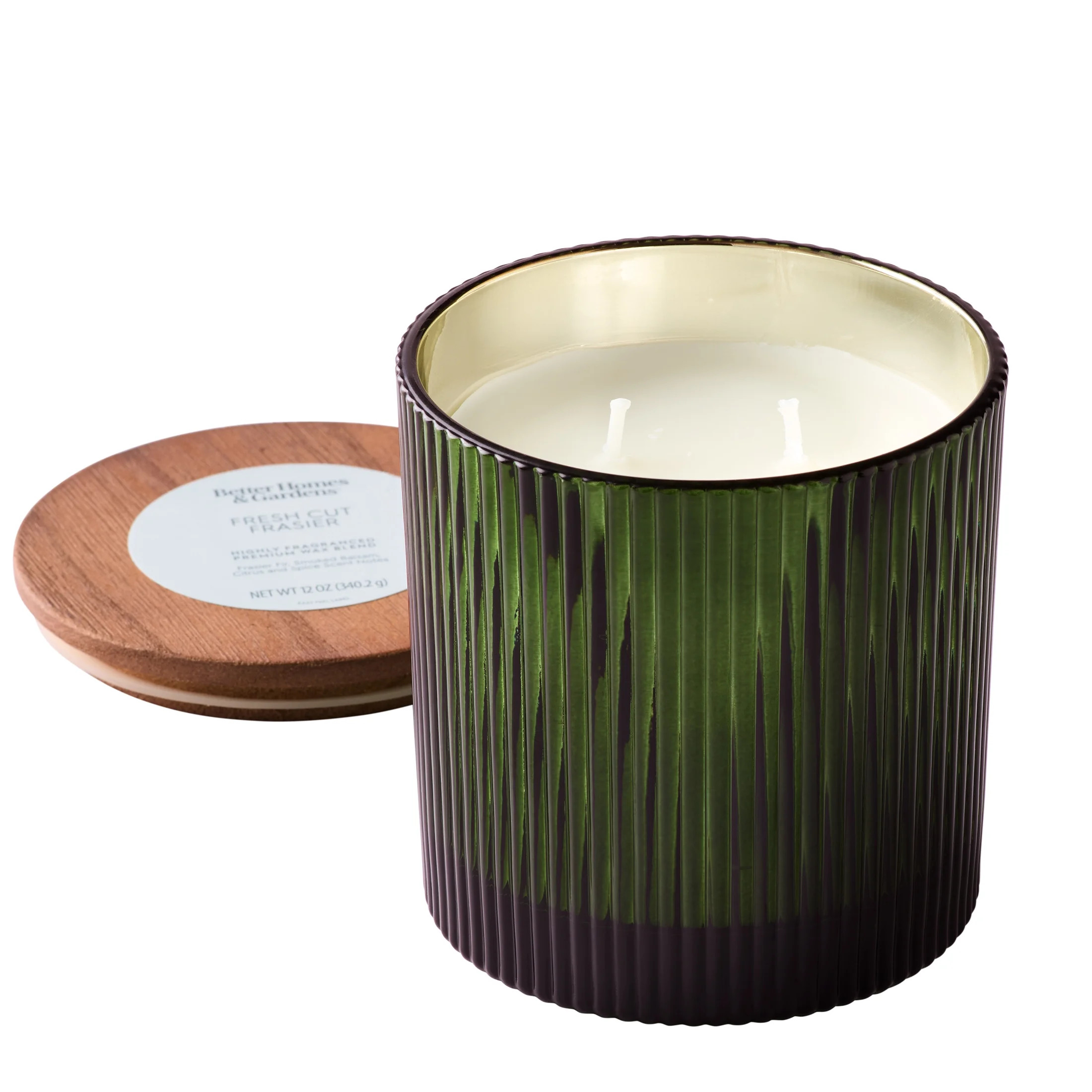 Better Homes & Gardens Fresh Cut Frasier Scented Cotton 2-Wicks Ribbed Mecury Glass Jar Candle wi... | Walmart (US)