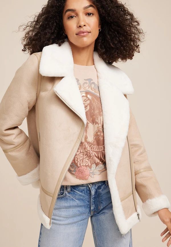 Faux Suede Shearling Trim Jacket | Maurices