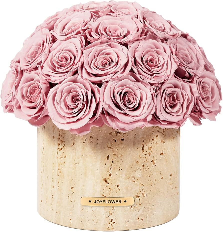 JoyFlower Preserved Flowers Vase, Yellow Travertine Vase with Forever Flowers Decor for Table Cen... | Amazon (US)