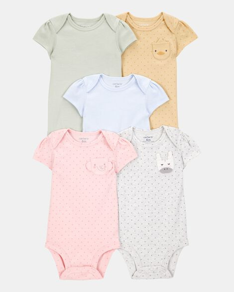 Baby Girl 5-Pack Animal Short-Sleeve Cotton Bodysuits | Carter's Inc