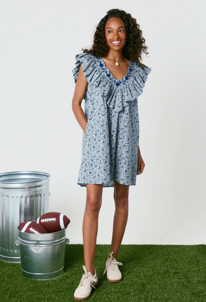 Andrea Flores Azules Short Dress | Mi Golondrina