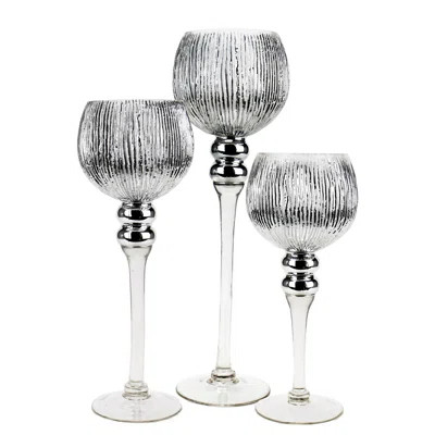 World Menagerie Etched Mercury 3 Piece Glass Hurricane Set | Wayfair North America