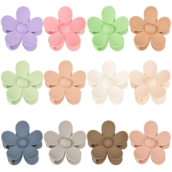 12 Pieces Flower Hair Clips for Women, Girls - Large Jaw Clips with Strong Hold for Thick & Thin ... | Amazon (US)