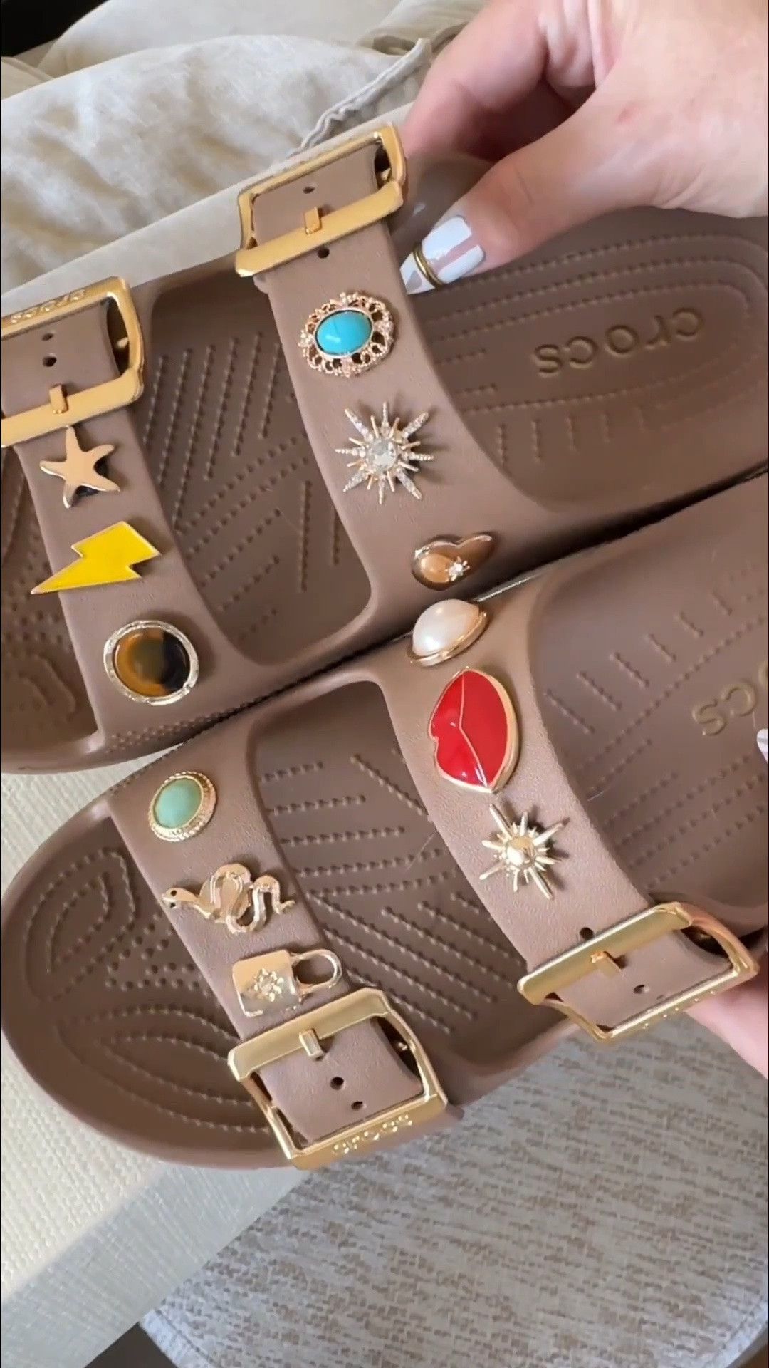 Obsessed with my crocs. I just ordered new charms for my chocolate brown pair too 🤎