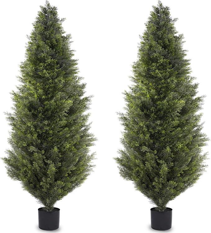 6FT Artificial Cedar Topiary Trees, Set of 2 Realistic Outdoor Indoor Fake Potted Plants with Pla... | Amazon (US)