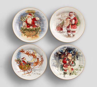 Nostalgic Santa Stoneware Salad Plates - Set of 4 | Pottery Barn (US)