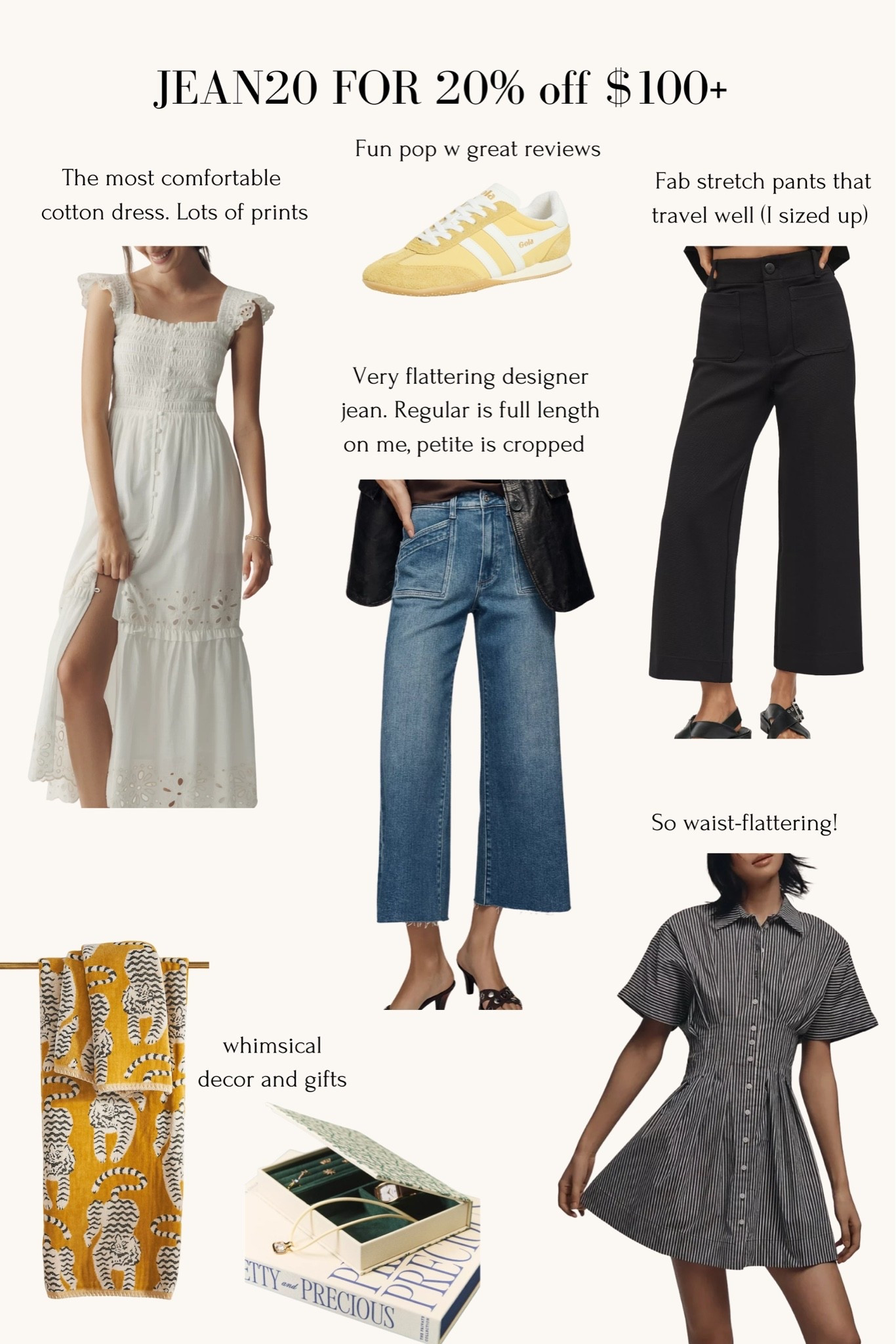 Code JEAN20 for 20% off full price orders of $100+
• Colette Black Knit Pants 25 Petite (I sized up in the knit pants, however go TTS in Colette denim) 
• Paige Anessa jeans 24 TTS (they make this with the front pocket design and without) regular is full length 27” on me with flats, petite is cropped. Has stretch
• White cotton midi dress XXS Petite tts, bump & nursing friendly 
• Exquise pleat stripe shirtdress XXS Petite tts 

designer denim, anthropologie sale , home decor, petite spring summer dresses , vacation outfits , graduation guest dress

#LTKHome #LTKSaleAlert #LTKPetite