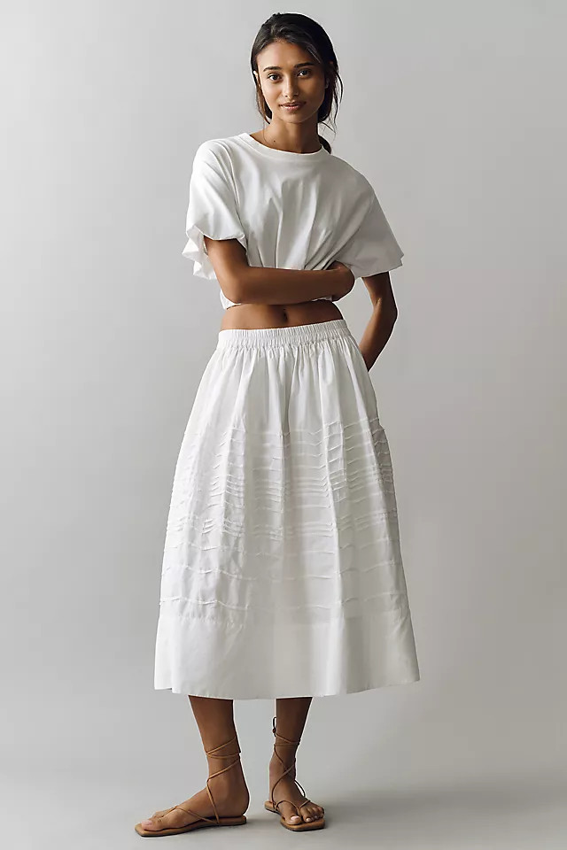 100% Cotton Pintuck Midi Skirt | Anthropologie (US)