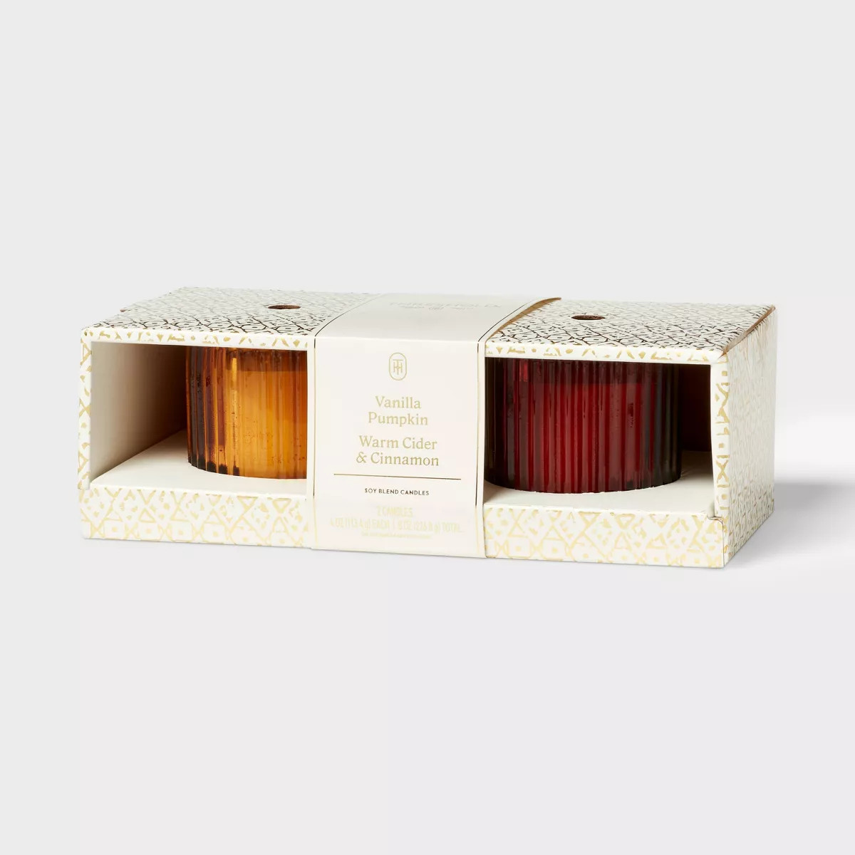2pk Ribbed Glass Candle Giftset Vanilla Pumpkin and Warm Cider and Cinnamon - Threshold™ | Target