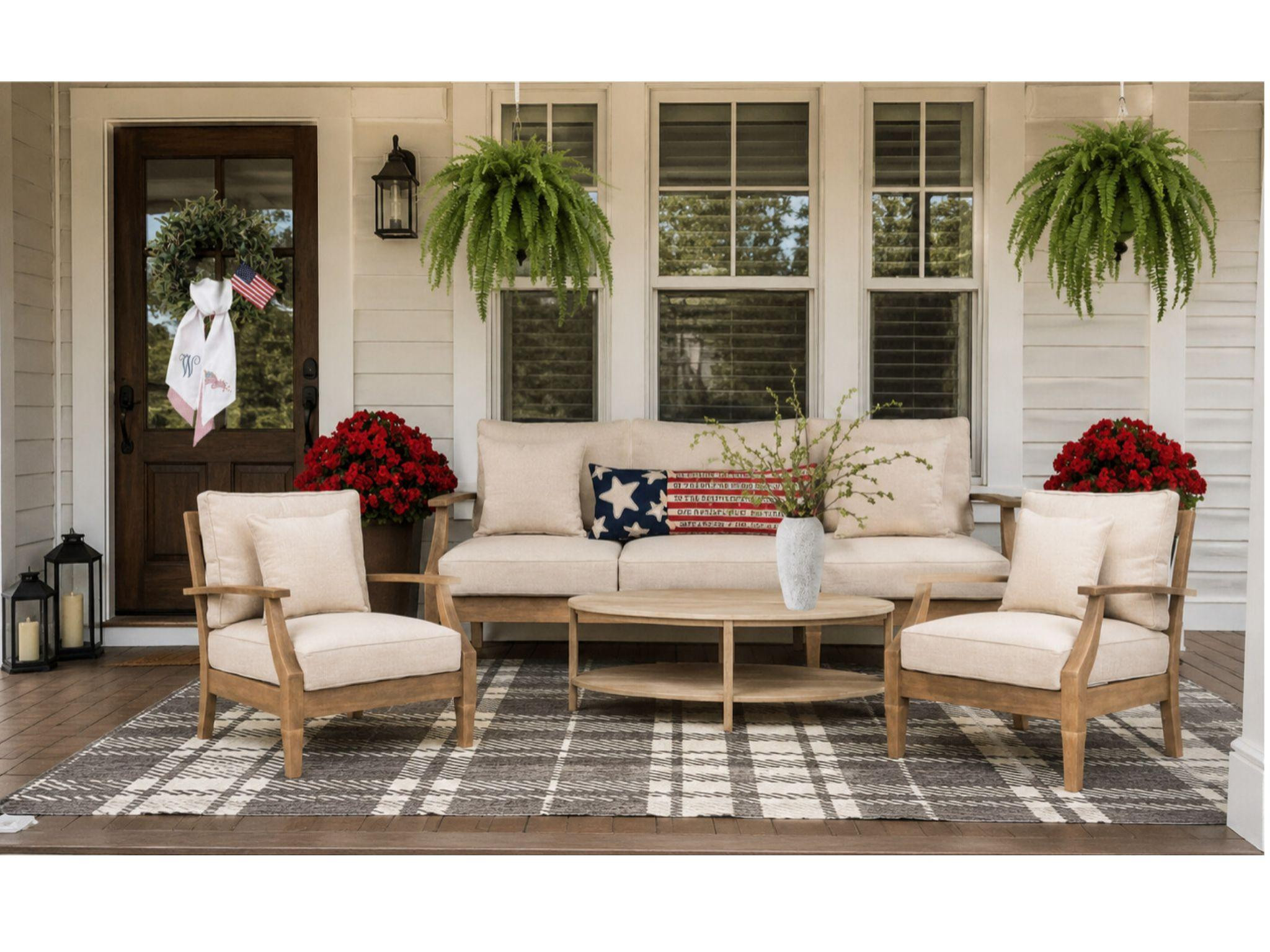 Patriotic porch vibes are officially here 🇺🇸❤️💙 Bringing in all the summer charm with classic red, white, and blue touches that make your front porch feel festive from Memorial Day all the way through the Fourth of July. From layered doormats to flag pillows and cozy rocking chairs, these finds make it easy to create the perfect welcoming entry for summer guests. Shop all my favorite porch pieces linked here! #LTKhome #patrioticdecor #summerporch #frontporchdecor #americandecor 

 #LTKSeasonal #LTKHome